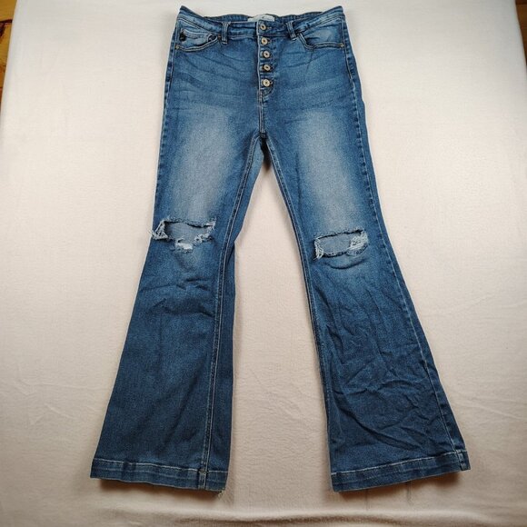 KanCan Estilo Jeans Womens 15 / 31 Petite Flared Ripped High Rise - Picture 1 of 12